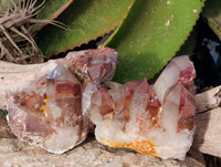 Natural Red Hematoid Quartz Clusters x 3 From Karoi, Zimbabwe