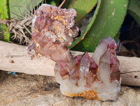 Natural Red Hematoid Quartz Clusters x 3 From Karoi, Zimbabwe