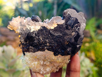 Natural Schorl Black Tourmaline with Hyalite Opal and Green Fluorite x 2 From Erongo, Namibia - Toprock Gemstones and Minerals 