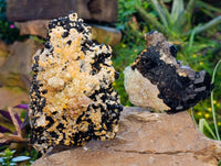 Natural Schorl Black Tourmaline with Hyalite Opal and Green Fluorite x 2 From Erongo, Namibia - Toprock Gemstones and Minerals 