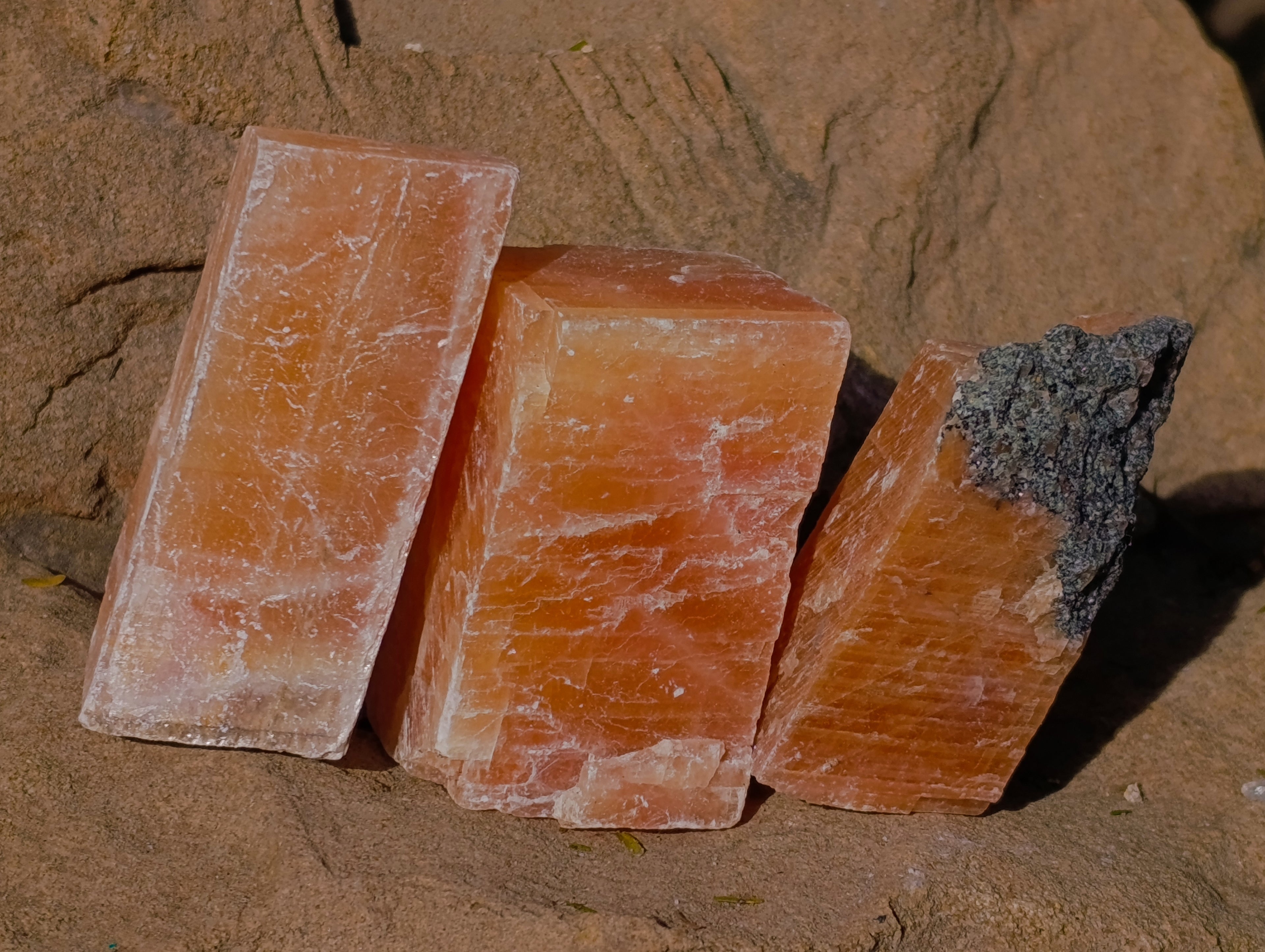 Natural Rhombohedral Sunset Orange Calcite Specimens x 24 From Spitzkop, Namibia - Toprock Gemstones and Minerals 