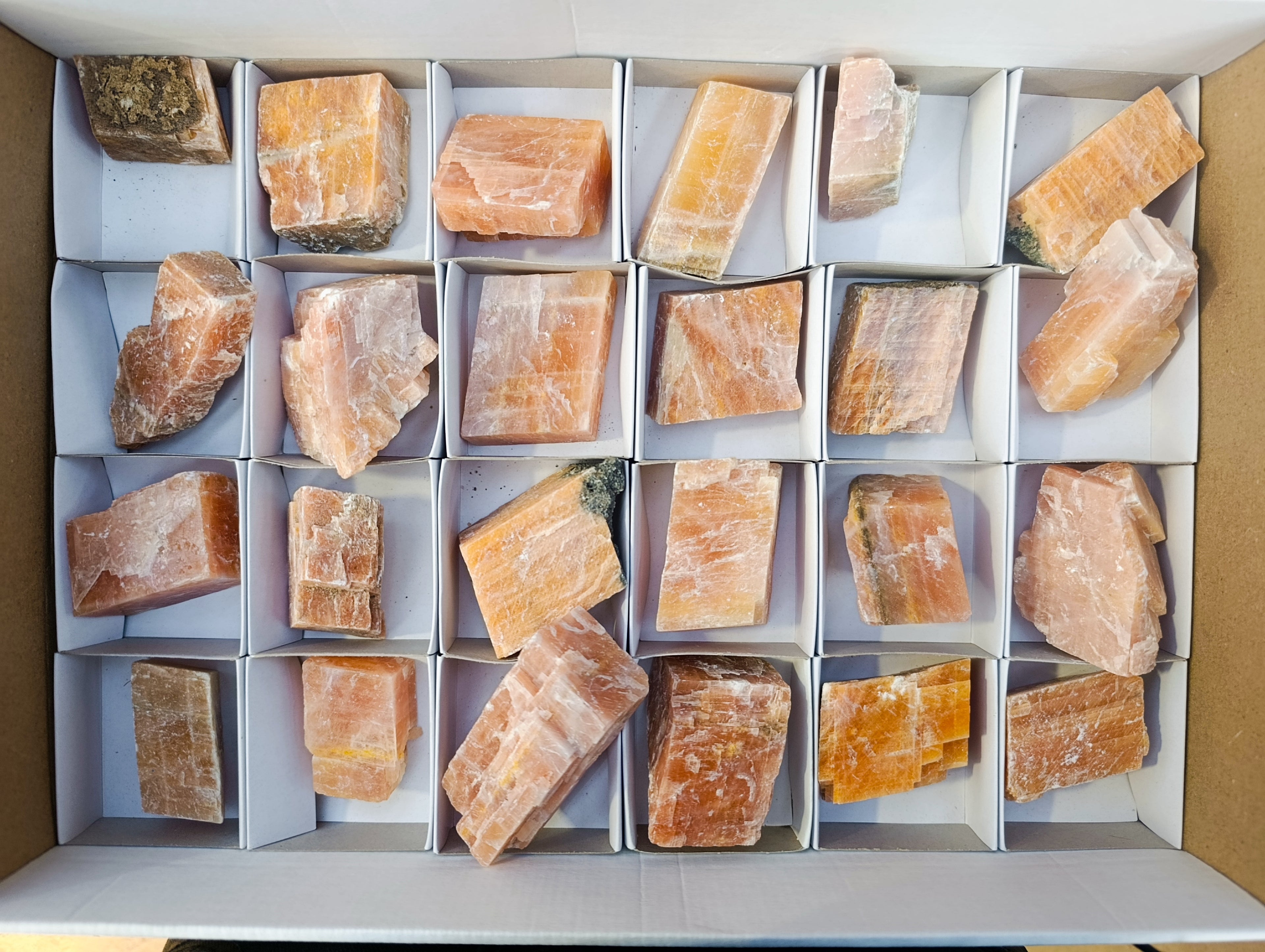 Natural Rhombohedral Sunset Orange Calcite Specimens x 24 From Spitzkop, Namibia - Toprock Gemstones and Minerals 