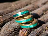Hand Made Flower Banded Malachite Rings x 18 From Congo