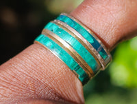 Hand Made Flower Banded Malachite Rings x 18 From Congo