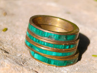 Hand Made Flower Banded Malachite Rings x 18 From Congo