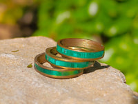 Hand Made Flower Banded Malachite Rings x 18 From Congo