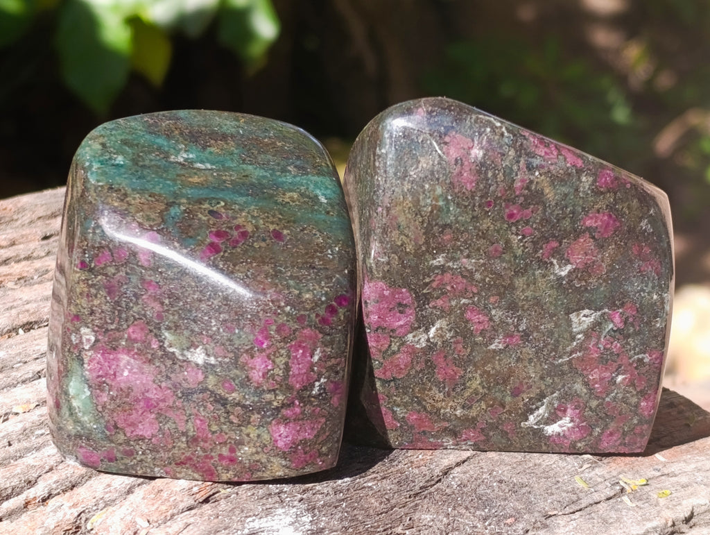 Polished Ruby Corundum In Chrome Verdite Standing Free Forms x 3 From Zimbabwe - Toprock Gemstones and Minerals 
