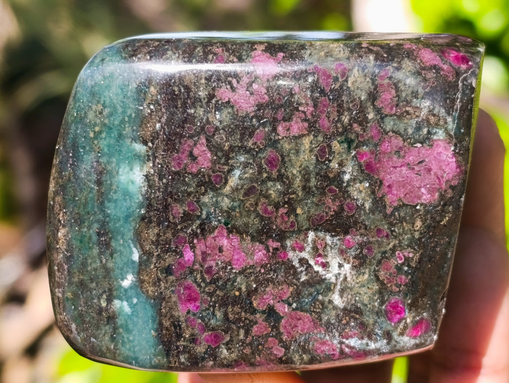 Polished Ruby Corundum In Chrome Verdite Standing Free Forms x 3 From Zimbabwe - Toprock Gemstones and Minerals 