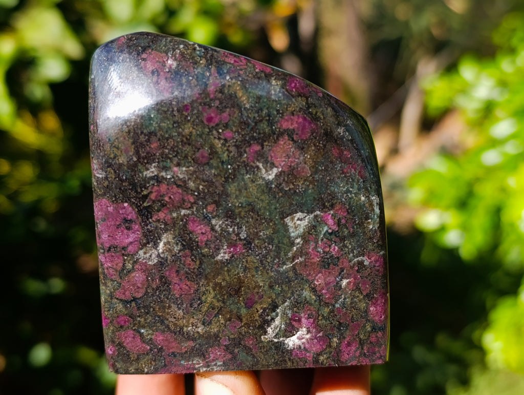 Polished Ruby Corundum In Chrome Verdite Standing Free Forms x 3 From Zimbabwe - Toprock Gemstones and Minerals 