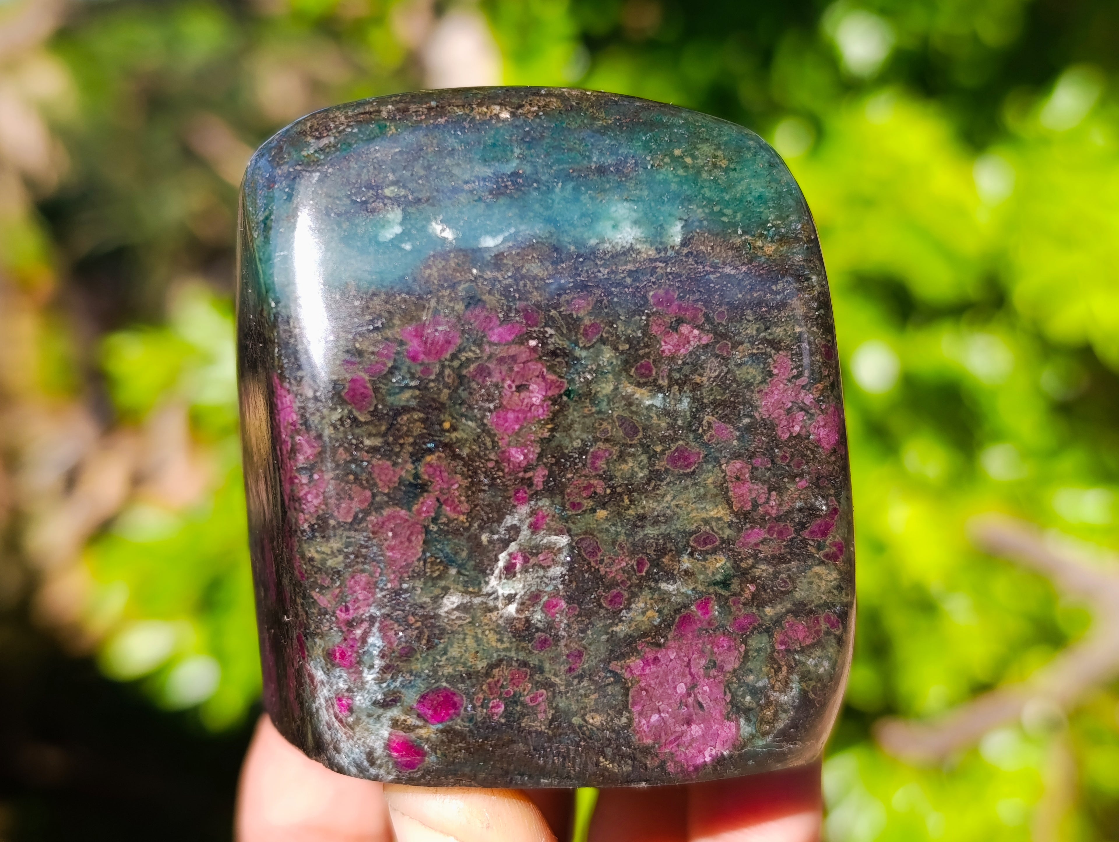 Polished Ruby Corundum In Chrome Verdite Standing Free Forms x 3 From Zimbabwe - Toprock Gemstones and Minerals 