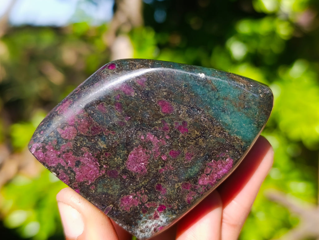 Polished Ruby Corundum In Chrome Verdite Standing Free Forms x 3 From Zimbabwe - Toprock Gemstones and Minerals 
