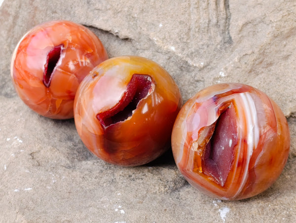 Polished Carnelian Agate Spheres x 7 From Madagascar