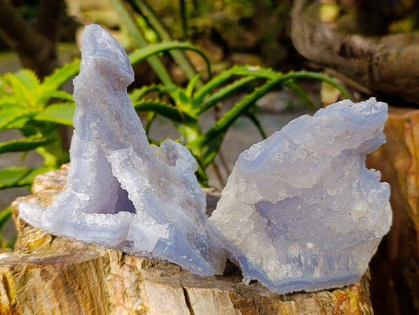 Natural Etched Blue Lace Chalcedony Geodes x 5 From Nsanje, Malawi