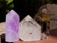 Polished Mixed Quartz Crystals Including Golden Rutile Quartz x 6 from Madagascar - Toprock Gemstones and Minerals 