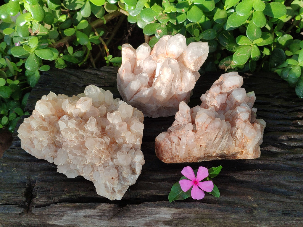 Natural White Phantom and Hematoid Quartz Crystal Clusters x 3 From Madagascar - Toprock Gemstones and Minerals 