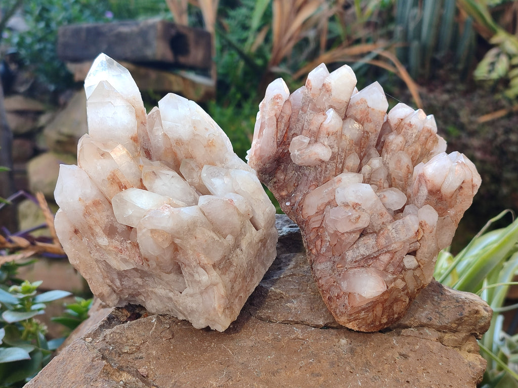 Natural White Phantom and Hematoid Quartz Crystal Clusters x 3 From Madagascar - Toprock Gemstones and Minerals 