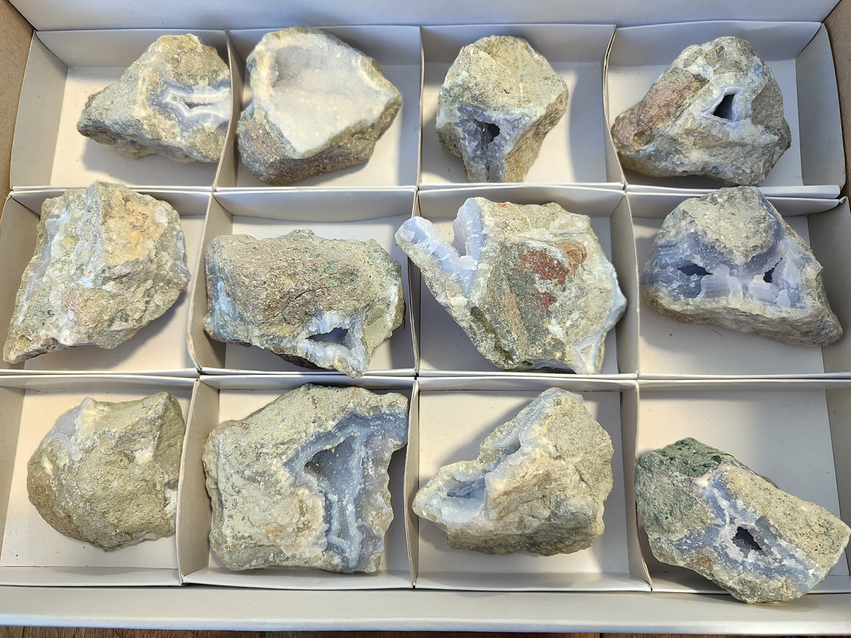 Natural Blue Lace Agate Geode Specimens x 12 From Nsanje, Malawi - Toprock Gemstones and Minerals 