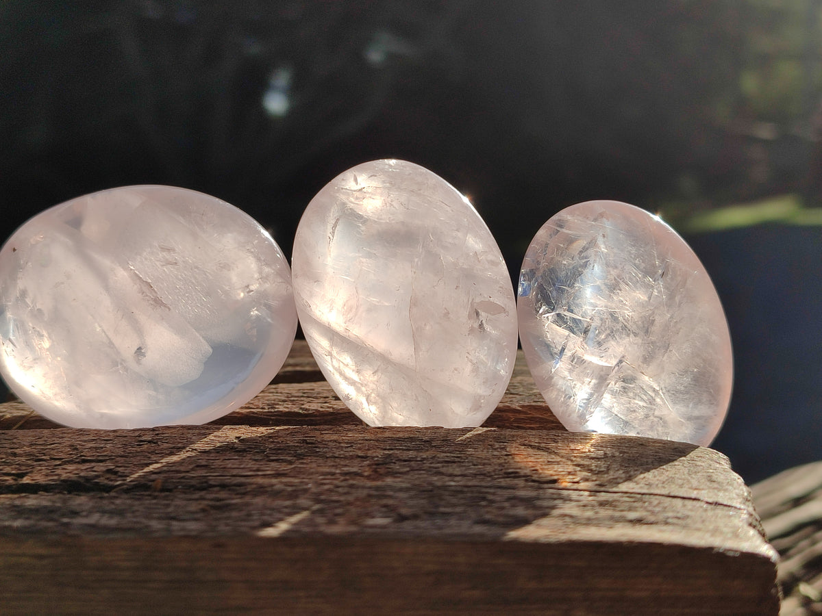 Polished Rose Quartz Palm Stones x 24 From Ambatondrazaka, Madagascar - Toprock Gemstones and Minerals 