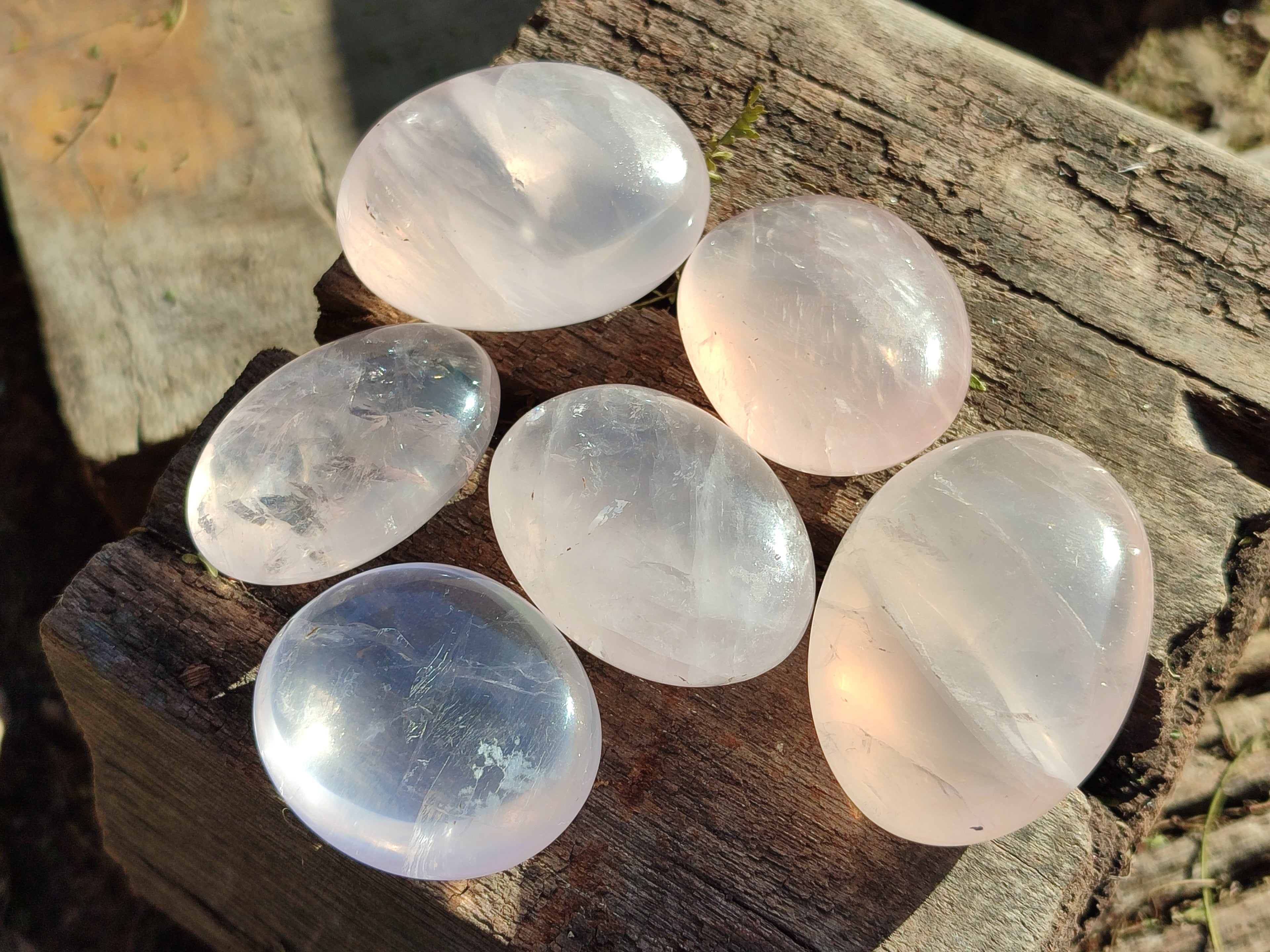 Polished Rose Quartz Palm Stones x 24 From Ambatondrazaka, Madagascar - Toprock Gemstones and Minerals 