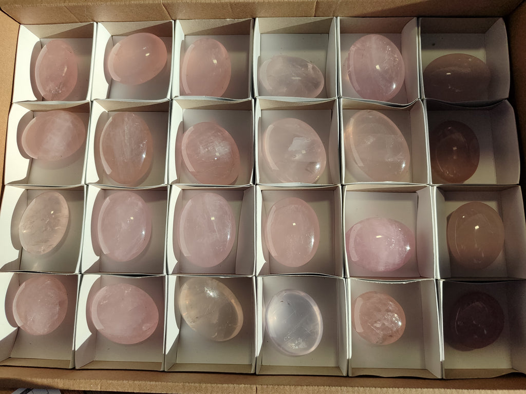 Polished Rose Quartz Palm Stones x 24 From Ambatondrazaka, Madagascar - Toprock Gemstones and Minerals 