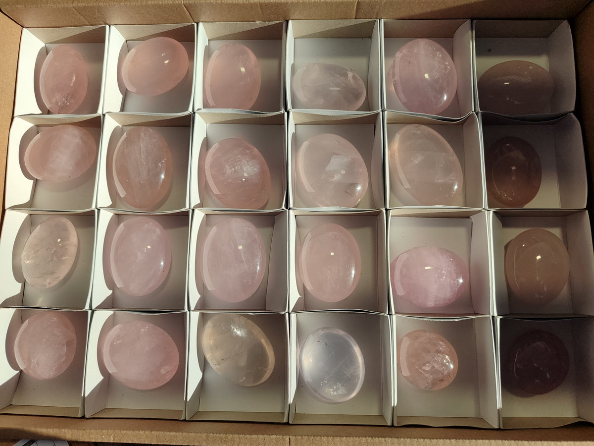 Polished Rose Quartz Palm Stones x 24 From Ambatondrazaka, Madagascar - Toprock Gemstones and Minerals 