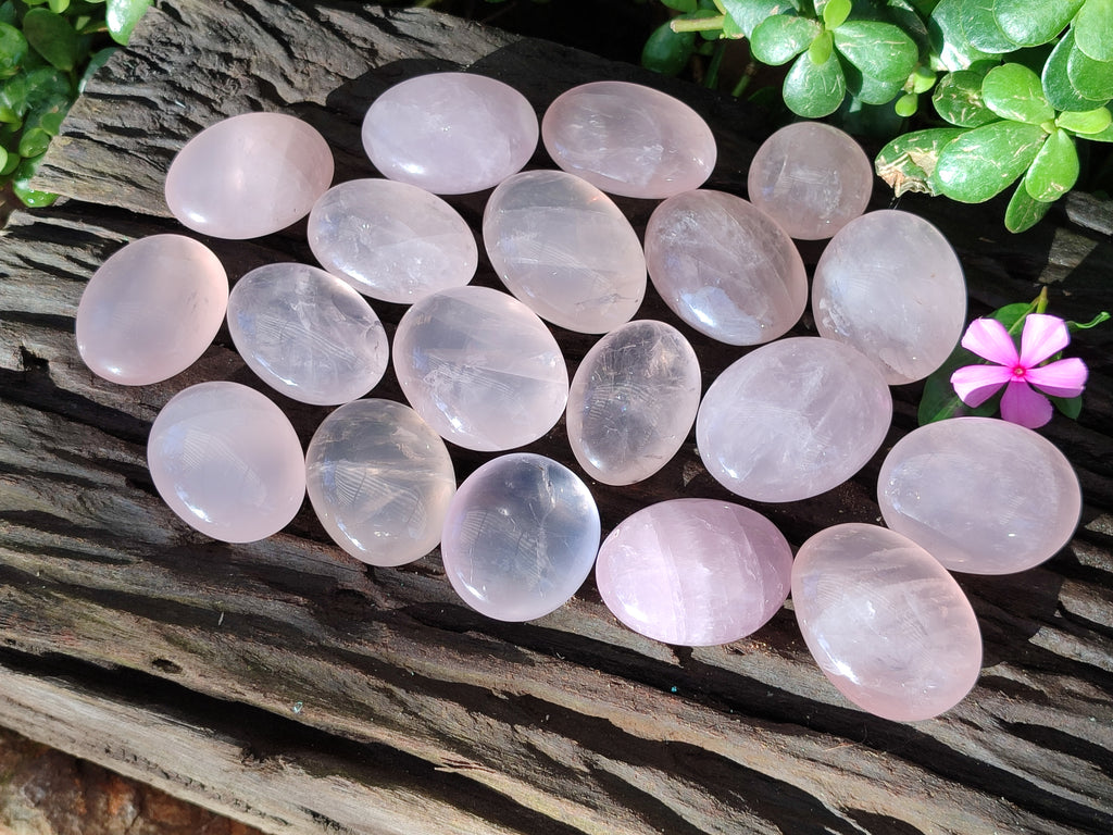 Polished Rose Quartz Palm Stones x 24 From Ambatondrazaka, Madagascar - Toprock Gemstones and Minerals 