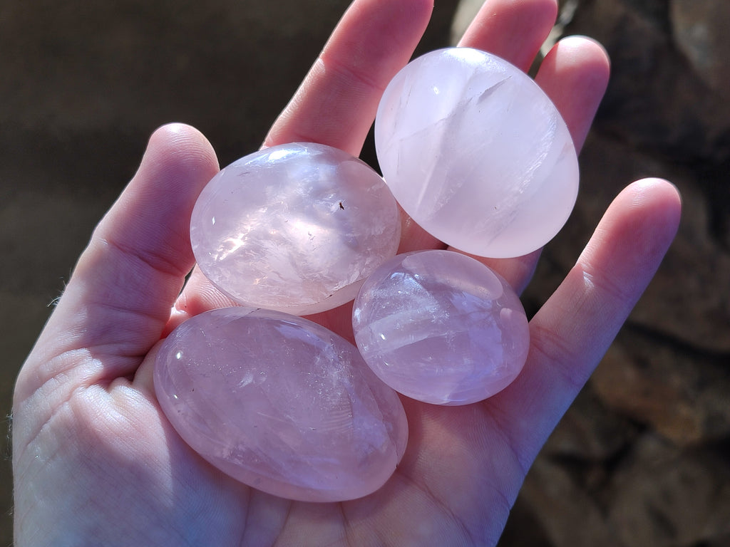 Polished Rose Quartz Palm Stones x 24 From Ambatondrazaka, Madagascar - Toprock Gemstones and Minerals 