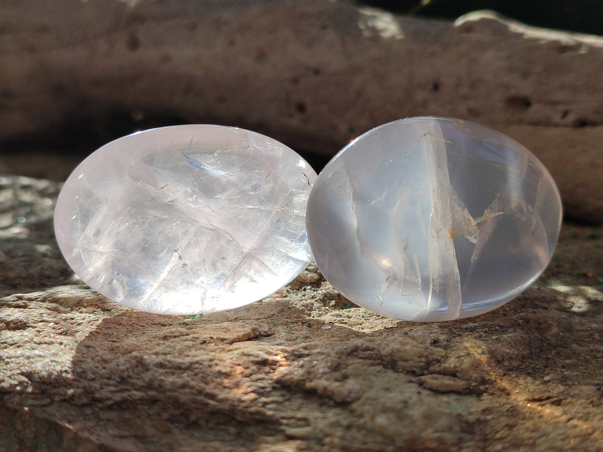 Polished Rose Quartz Palm Stones x 24 From Ambatondrazaka, Madagascar - Toprock Gemstones and Minerals 