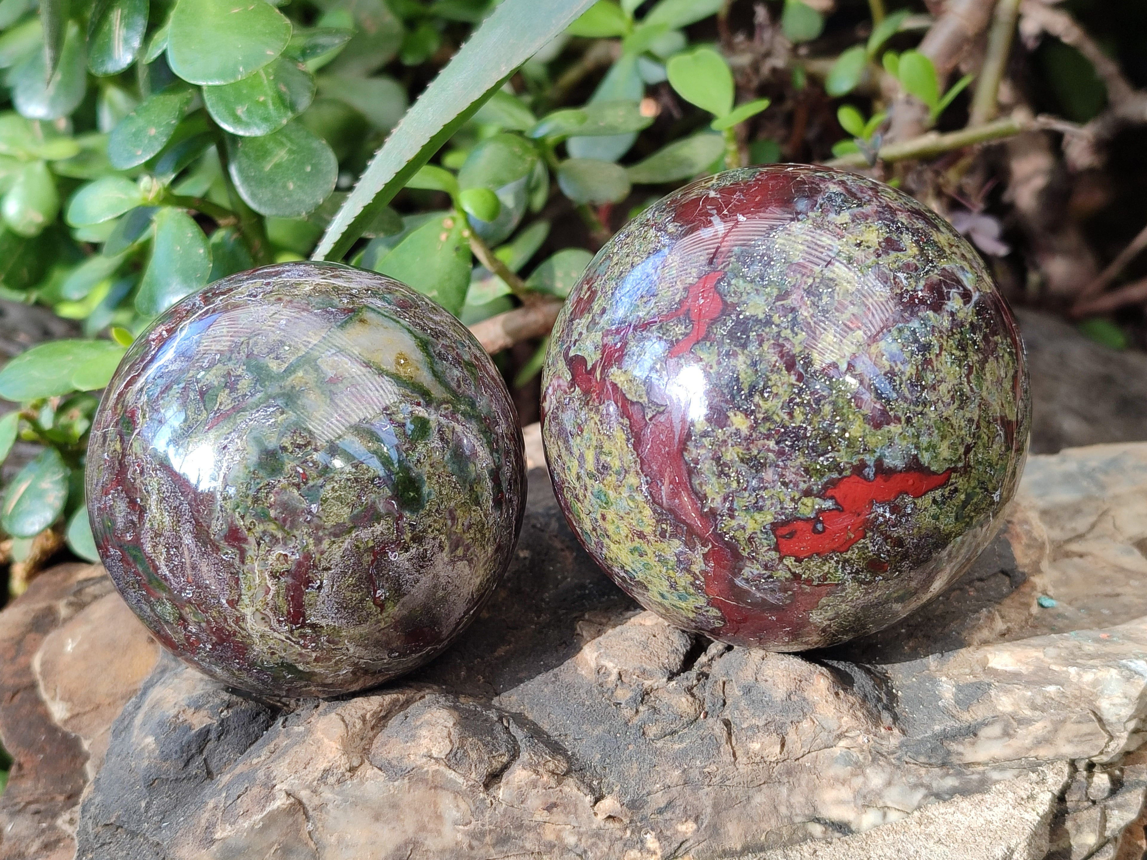 Polished Bastite Dragons Blood Stone Sphere-Ball x 3 From Tshipise, South Africa - Toprock Gemstones and Minerals 