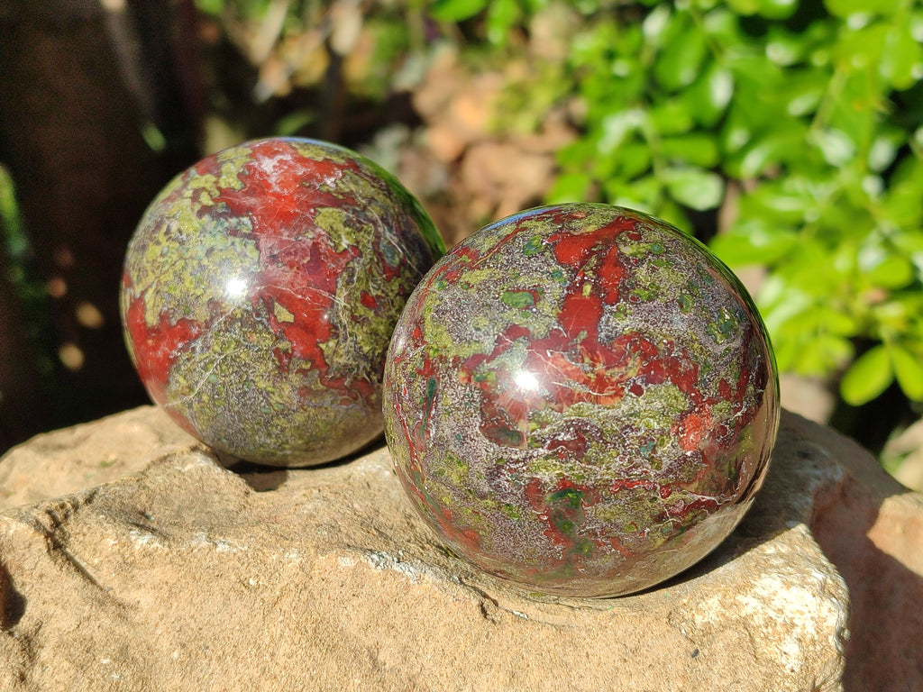 Polished Bastite Dragons Blood Stone Sphere-Ball x 3 From Tshipise, South Africa - Toprock Gemstones and Minerals 