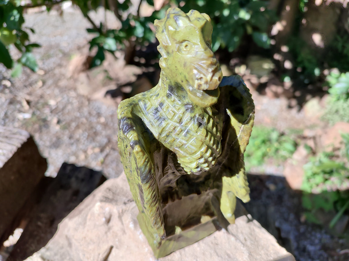 Polished Leopard Stone German Dragon Carving x 1 From Zimbabwe - Toprock Gemstones and Minerals 
