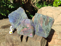 Polished On One Side Large Purple Flash Labradorite Plates x 3 From Tulear, Madagascar