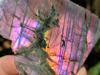Polished On One Side Large Purple Flash Labradorite Plates x 3 From Tulear, Madagascar