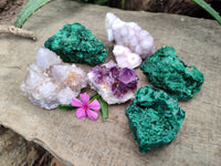 Natural Mixed Selection of Spirit Quartz and Silky Malachite x 6 From Southern Africa