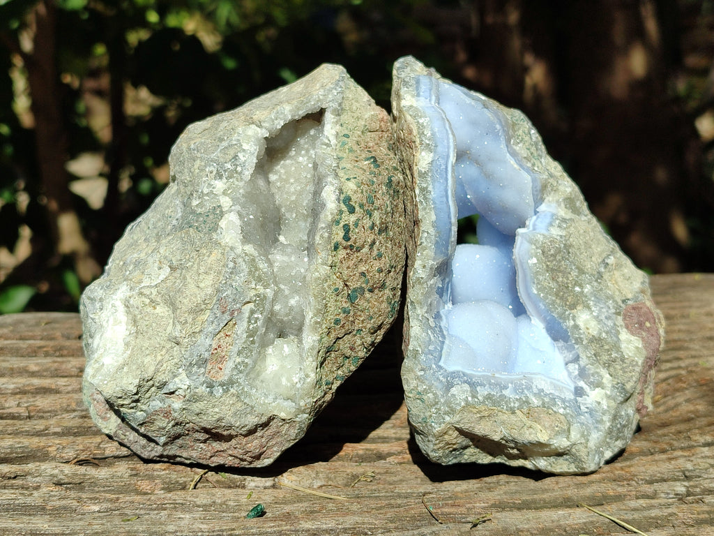 Natural Blue Lace Agate Geode Specimens x 3 From Nsanje, Malawi - Toprock Gemstones and Minerals 