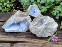 Natural Blue Lace Agate Geode Specimens x 3 From Nsanje, Malawi