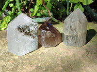 Polished Mixed Inclusion Quartz Crystals Including Tourmalinated Quartz x 6 from Madagascar