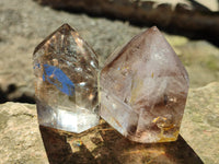 Polished Mixed Inclusion Quartz Crystals Including Tourmalinated Quartz x 6 from Madagascar