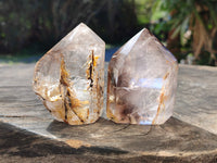 Polished Mixed Inclusion Quartz Crystals Including Tourmalinated Quartz x 6 from Madagascar