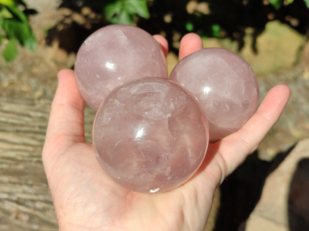 Polished Star Rose Quartz Spheres x 4 From Ambatondrazaka, Madagascar - Toprock Gemstones and Minerals 