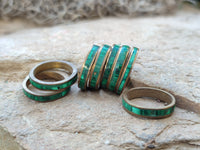 Hand Made Flower Banded Malachite Rings x 18 From Congo