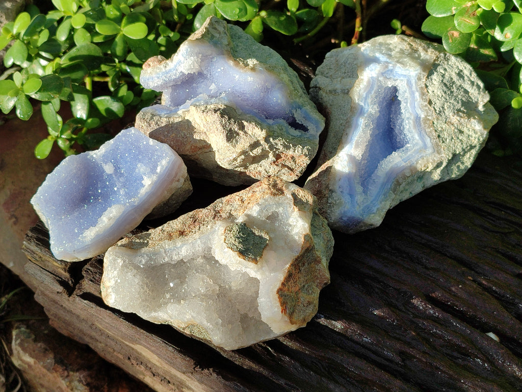 Natural Blue Lace Agate Geode Specimens x 4 From Nsanje, Malawi - Toprock Gemstones and Minerals 