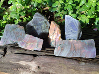 Polished On One Side Large Purple Flash Labradorite Plates x 6 From Tulear, Madagascar