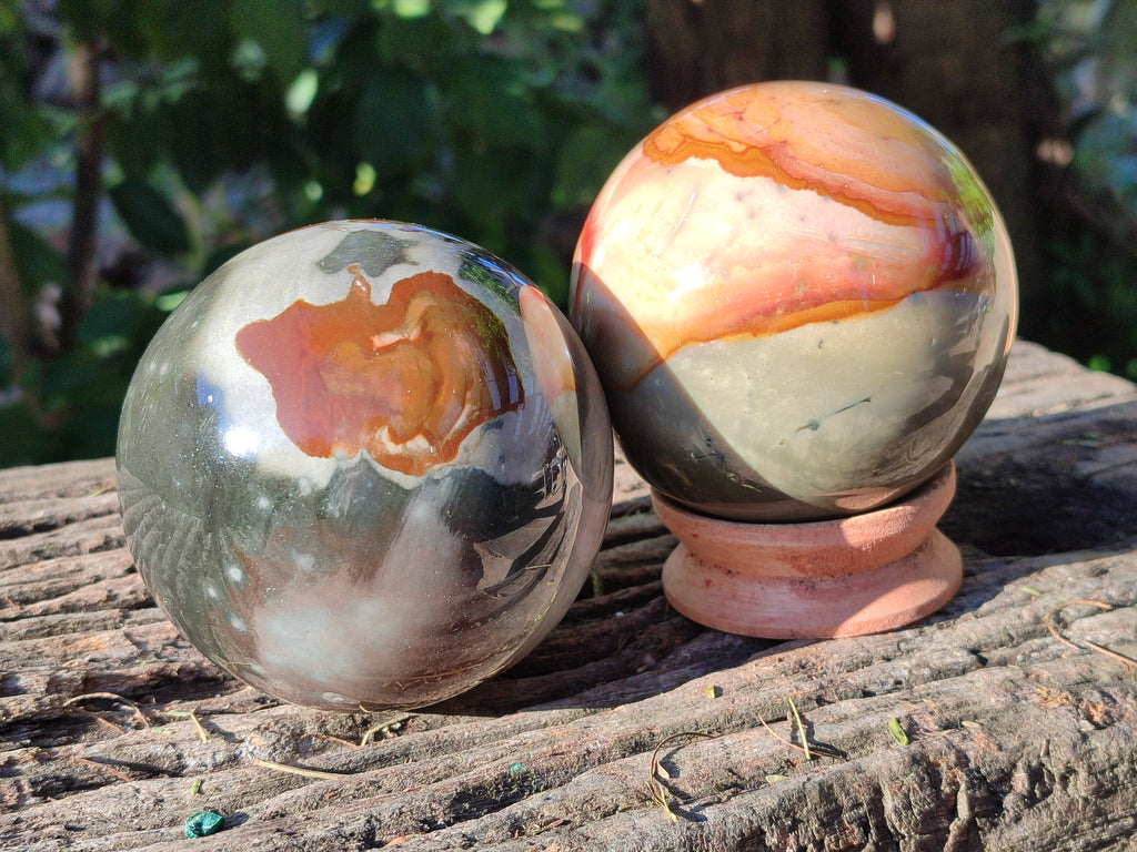 Polished Polychrome Jasper Spheres x 2 From Northwest Coast, Madagascar - Toprock Gemstones and Minerals 