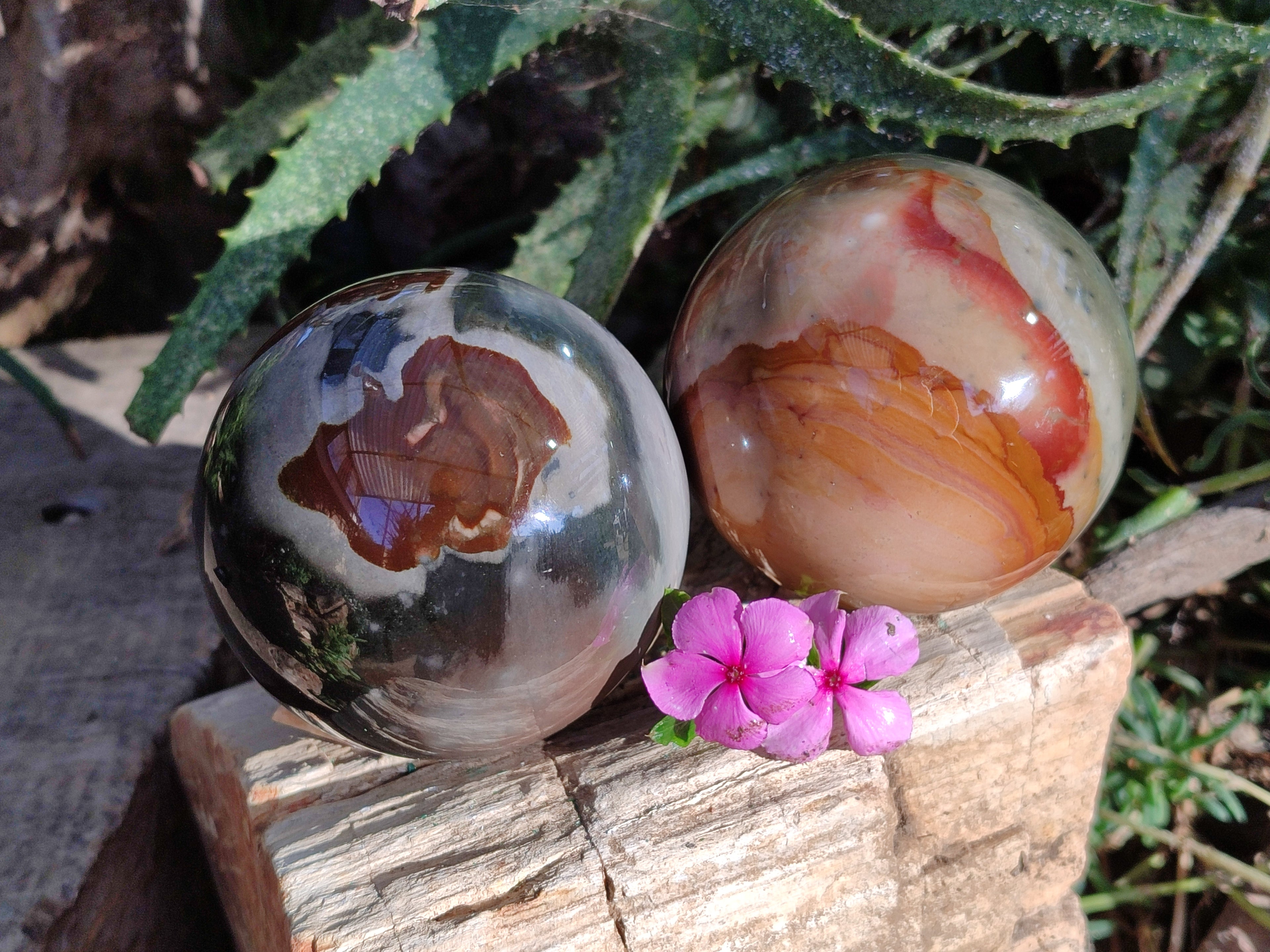 Polished Polychrome Jasper Spheres x 2 From Northwest Coast, Madagascar - Toprock Gemstones and Minerals 