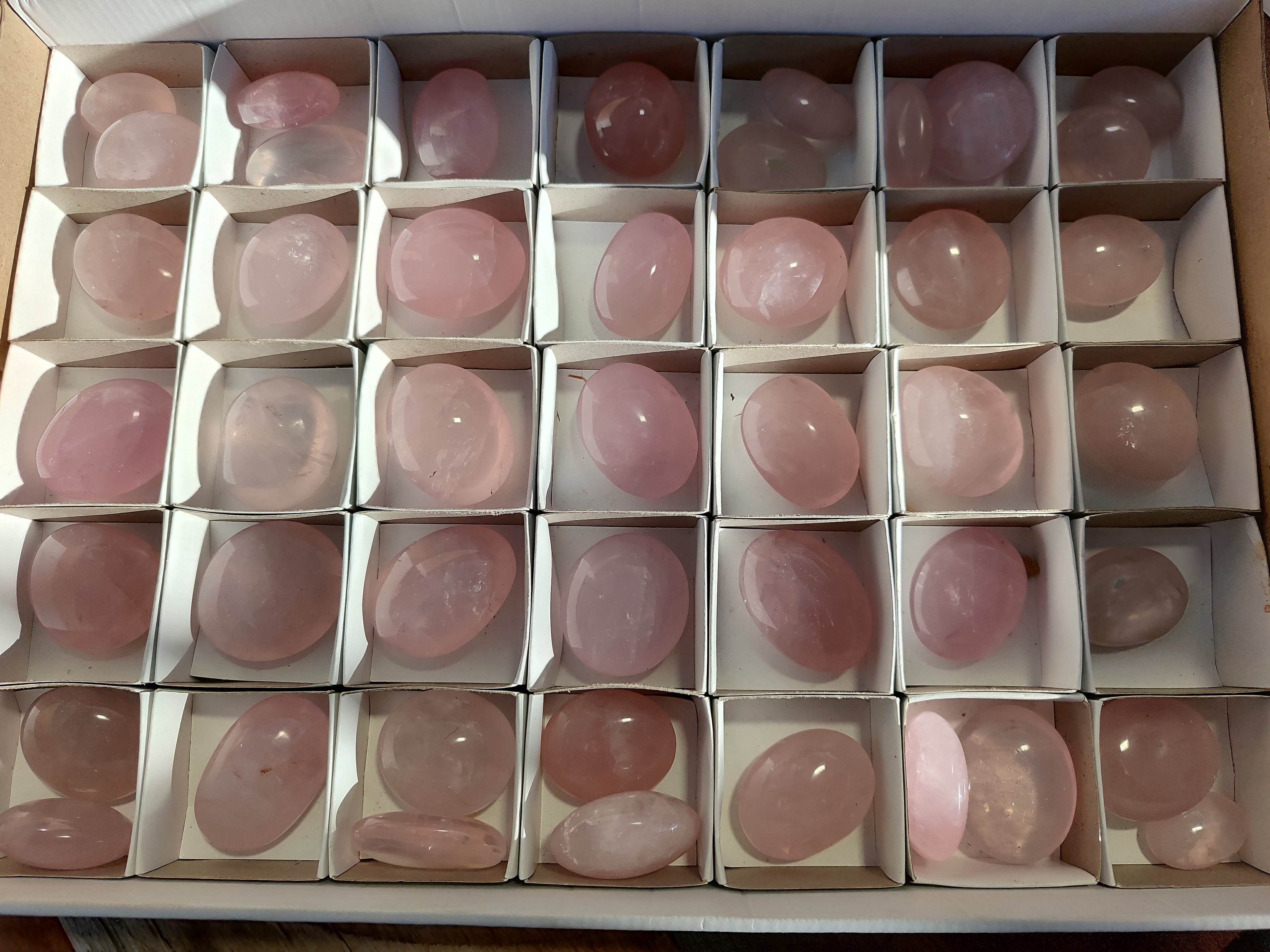 Polished Rose Quartz Palm Stones x 45 From Ambatondrazaka, Madagascar - Toprock Gemstones and Minerals 