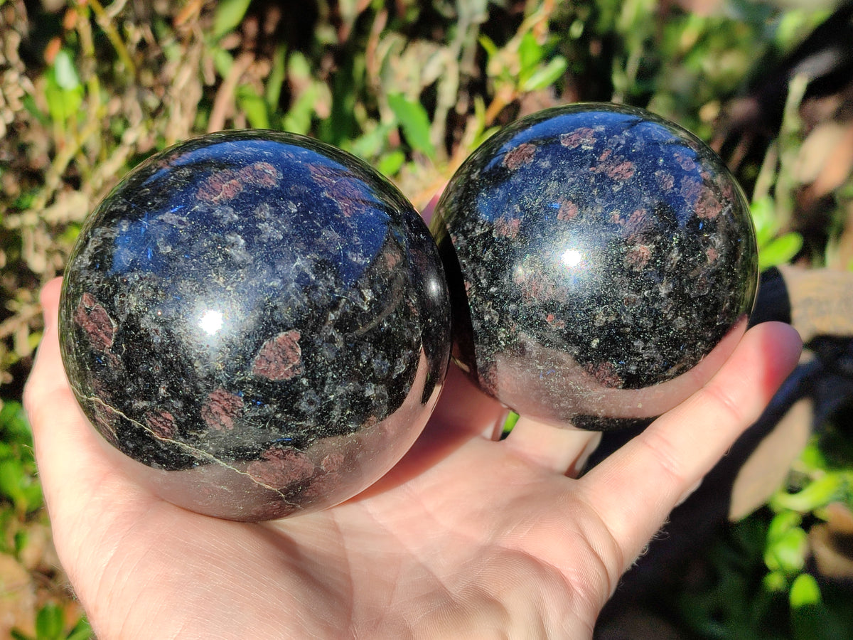 Polished Rare Blue Spark Iolite Water Saphire Spheres x 2 From Ambatofinandrahana, Madagascar - Toprock Gemstones and Minerals 