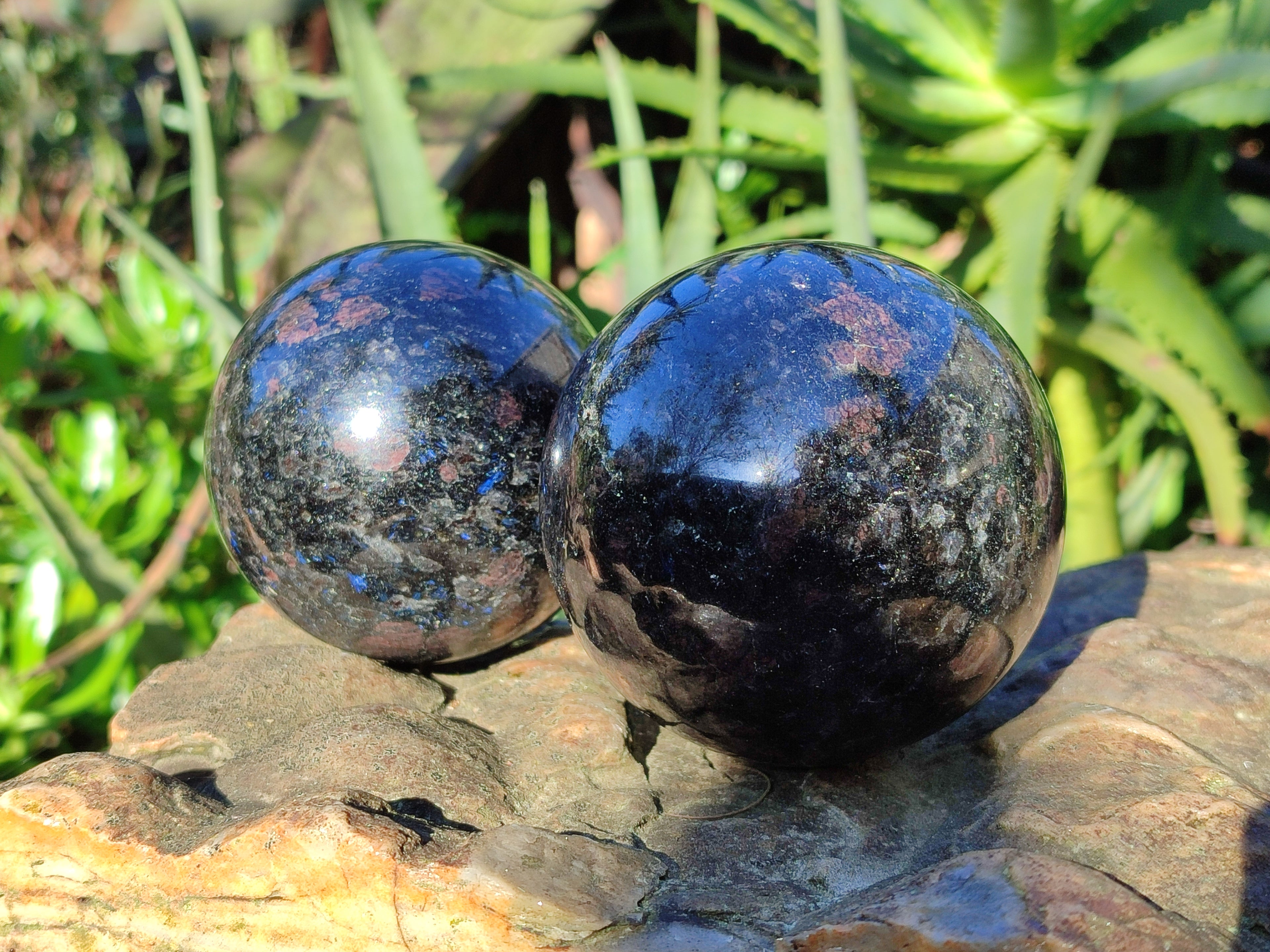 Polished Rare Blue Spark Iolite Water Saphire Spheres x 2 From Ambatofinandrahana, Madagascar - Toprock Gemstones and Minerals 