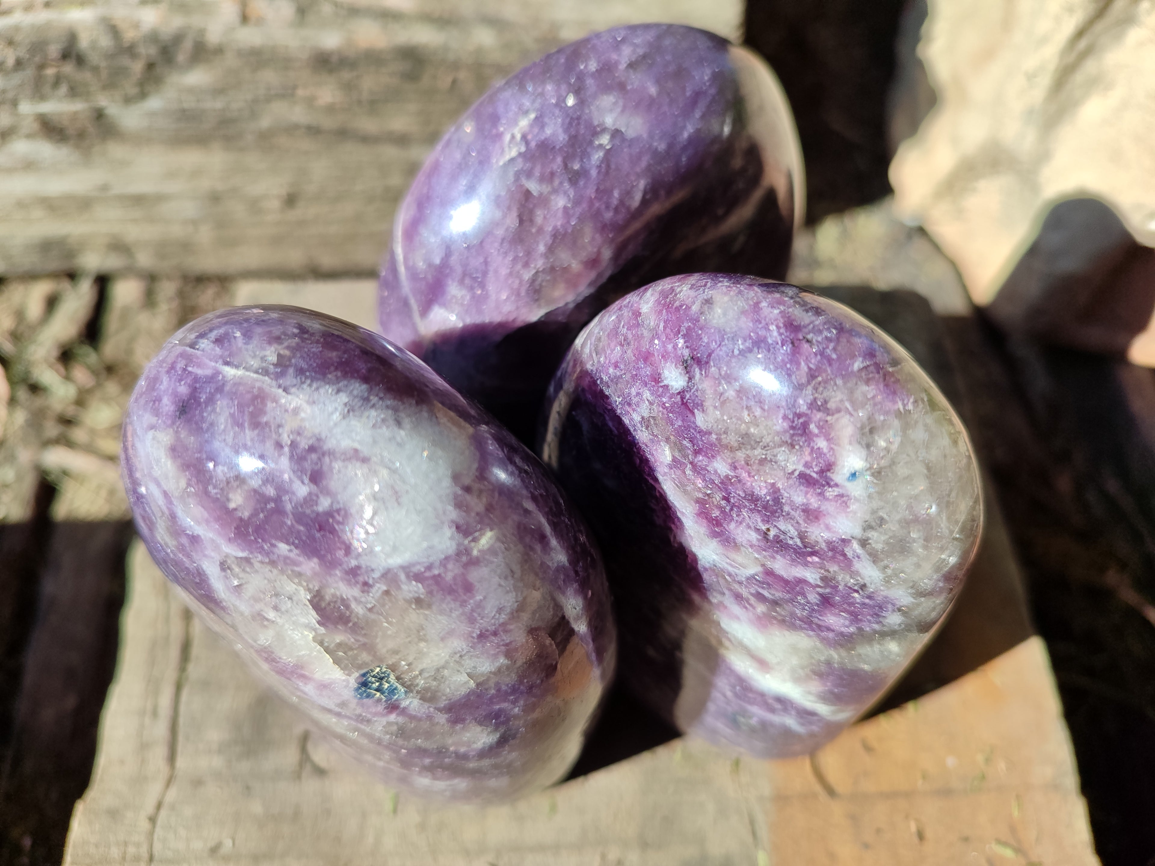 Polished Purple Lepidolite Standing Free Forms x 3 From Zimbabwe - Toprock Gemstones and Minerals 