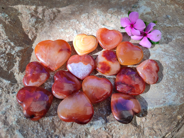 Polished Small Carnelian Agate Gemstone Hearts x 20 From Madagascar